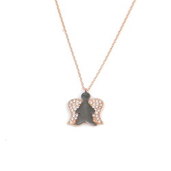 925 Sterling Silver Angel Design Necklace with White CZ - 5