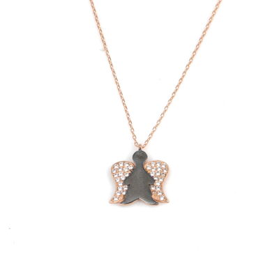 925 Sterling Silver Angel Design Necklace with White CZ - 5