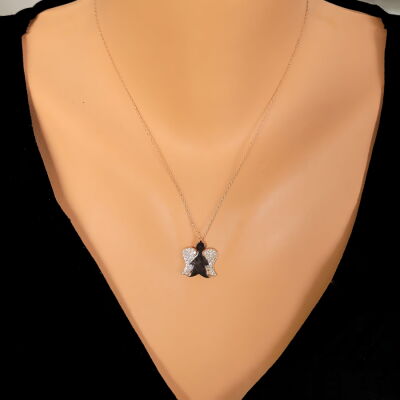 925 Sterling Silver Angel Design Necklace with White CZ - 4