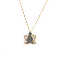 925 Sterling Silver Angel Design Necklace with White CZ - 9