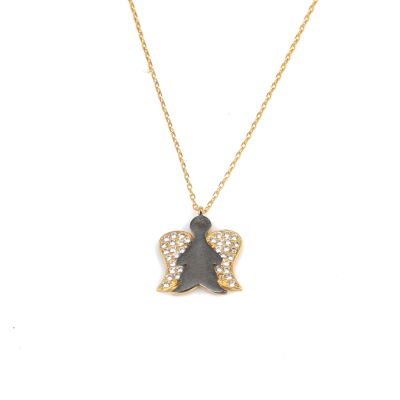 925 Sterling Silver Angel Design Necklace with White CZ - 9