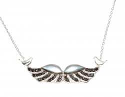 925 Sterling Silver Angel Wing Budgerigar Necklace - 2