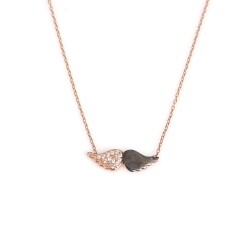 925 Sterling Silver Angel Wing Necklace, Rose Gold Plated - 1