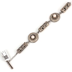 925 Sterling Silver Antique Bracelet with Pink Pearl - 3