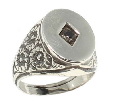 925 Sterling Silver Black color Oval Mirror Model Man Ring - 1