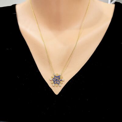925 Sterling Silver Frozen Snowflake Necklace, Blue Cz - 1