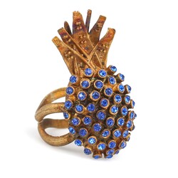 925 Sterling Silver Blue Stone Pineapple Ring 