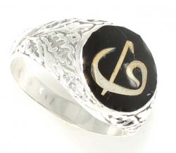 925 Sterling Silver, Bronze Elif Vav Model Men Ring, Black Enameled, Sphere - Nusrettaki