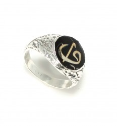 925 Sterling Silver, Bronze Elif Vav Model Men Ring, Black Enameled, Sphere - 3