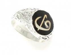 925 Sterling Silver, Bronze Elif Vav Model Men Ring, Black Enameled, Sphere - Nusrettaki (1)