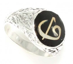 925 Sterling Silver, Bronze Elif Vav Model Men Ring, Black Enameled, Sphere - Nusrettaki
