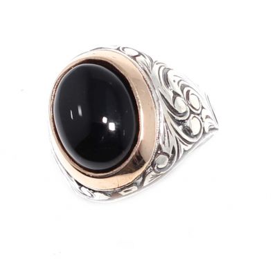 925 Sterling Silver, Bronze Onyx Stone Men Ring, Elliptic - 3