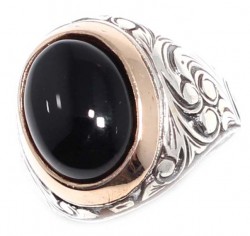 925 Sterling Silver, Bronze Onyx Stone Men Ring, Elliptic - Nusrettaki (1)