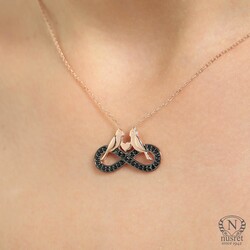 925 Sterling Silver Budgerigar Eternity Necklace, Rose Gold Plated - 1