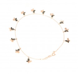 925 Sterling Silver Butterfly Anklet, Rose Gold Vermeiled - 6