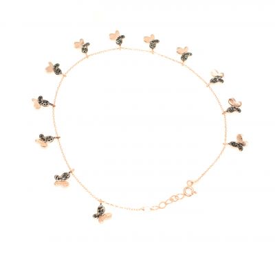 925 Sterling Silver Butterfly Anklet, Rose Gold Vermeiled - 6