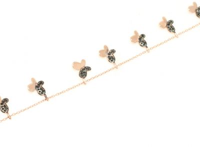 925 Sterling Silver Butterfly Anklet, Rose Gold Vermeiled - 7