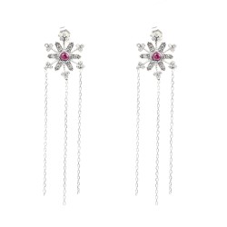 925 Sterling Silver Chain Dangle Snowflake Earrings - Nusrettaki