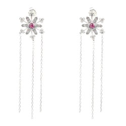 925 Sterling Silver Chain Dangle Snowflake Earrings - 2
