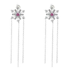 925 Sterling Silver Chain Dangle Snowflake Earrings - Nusrettaki