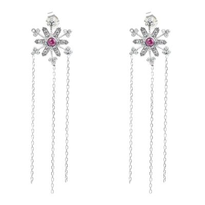 925 Sterling Silver Chain Dangle Snowflake Earrings - 1