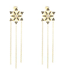 925 Sterling Silver Chain Dangle Snowflake Earrings, Gold Plated - 2