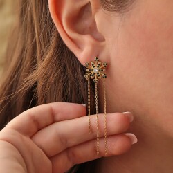 925 Sterling Silver Chain Dangle Snowflake Earrings, Gold Plated - Nusrettaki