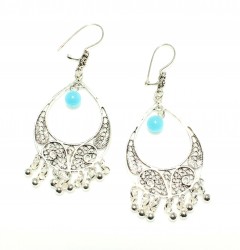 925 Sterling Silver Chandelier Filigree Earring with Aquamarine - Nusrettaki