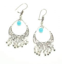 925 Sterling Silver Chandelier Filigree Earring with Aquamarine - 2