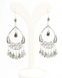 925 Sterling Silver Chandelier Filigree Earring with Black Pearl - Nusrettaki