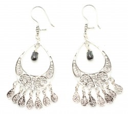 925 Sterling Silver Chandelier Filigree Earring with Black Pearl - Nusrettaki (1)