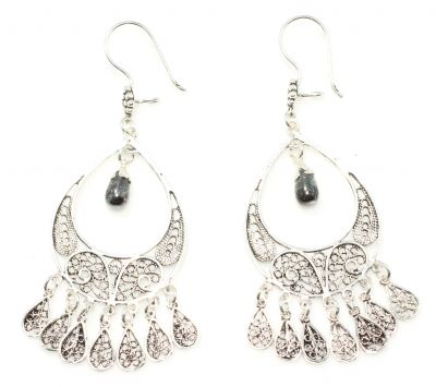 925 Sterling Silver Chandelier Filigree Earring with Black Pearl - 2