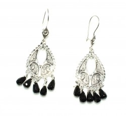 925 Sterling Silver Chandelier Filigree Earring with Onyx - 1