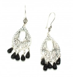 925 Sterling Silver Chandelier Filigree Earring with Onyx - Nusrettaki (1)