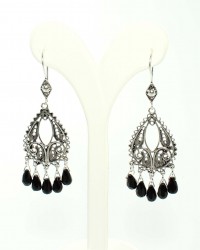 925 Sterling Silver Chandelier Filigree Earring with Onyx - 3