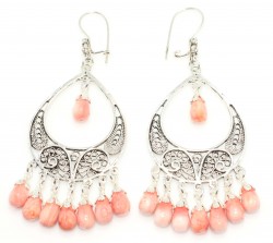 925 Sterling Silver Chandelier Filigree Earring with Pink Pearls - 2