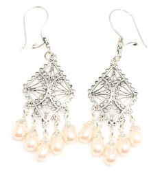925 Sterling Silver Chandelier Filigree Earring with Pinky Pearls - 3