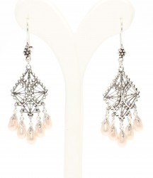 925 Sterling Silver Chandelier Filigree Earring with Pinky Pearls - 2