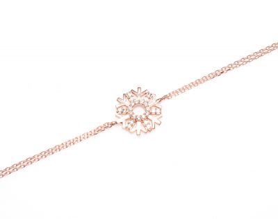 Sterling Silver Charmed Snowflake Double Chain Bracelet, Rose Gold Plated - 2