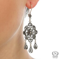 925 Sterling Silver Circle Model Filigree Earring - 1