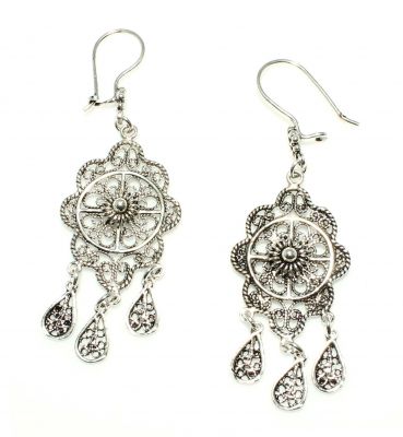 925 Sterling Silver Circle Model Filigree Earring - 2