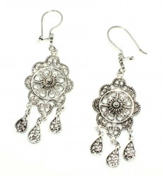 925 Sterling Silver Circle Model Filigree Earring - 3