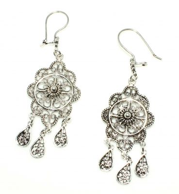 925 Sterling Silver Circle Model Filigree Earring - 3