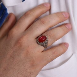 925 Sterling Silver Constantinople Design Authentic Ring with Agate - Nusrettaki