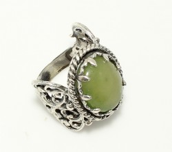 925 Sterling Silver Constantinople Design Jade Stone Ring - 4