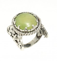 925 Sterling Silver Constantinople Design Jade Stone Ring - 2