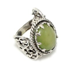 925 Sterling Silver Constantinople Design Jade Stone Ring - Nusrettaki (1)