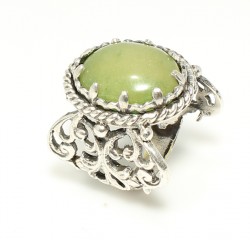 925 Sterling Silver Constantinople Design Jade Stone Ring - 5