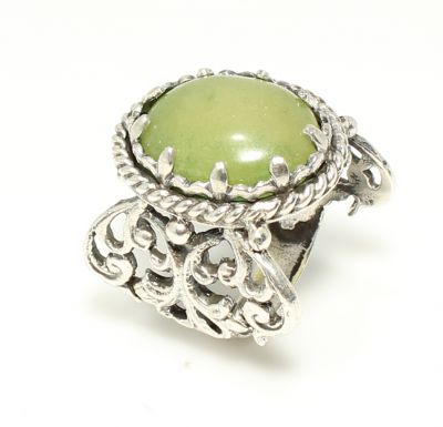 925 Sterling Silver Constantinople Design Jade Stone Ring - 5