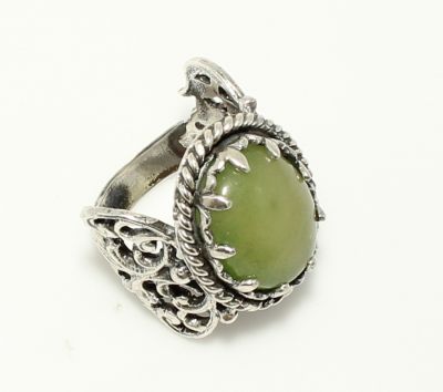 925 Sterling Silver Constantinople Design Jade Stone Ring - 6